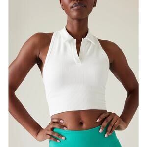 ATHLETA Aurora Seamless White Crop Polo Tank Collared Sleeveless Size Medium